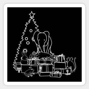 White Line Drawing Merry Christmas from Cute Animals Magnet